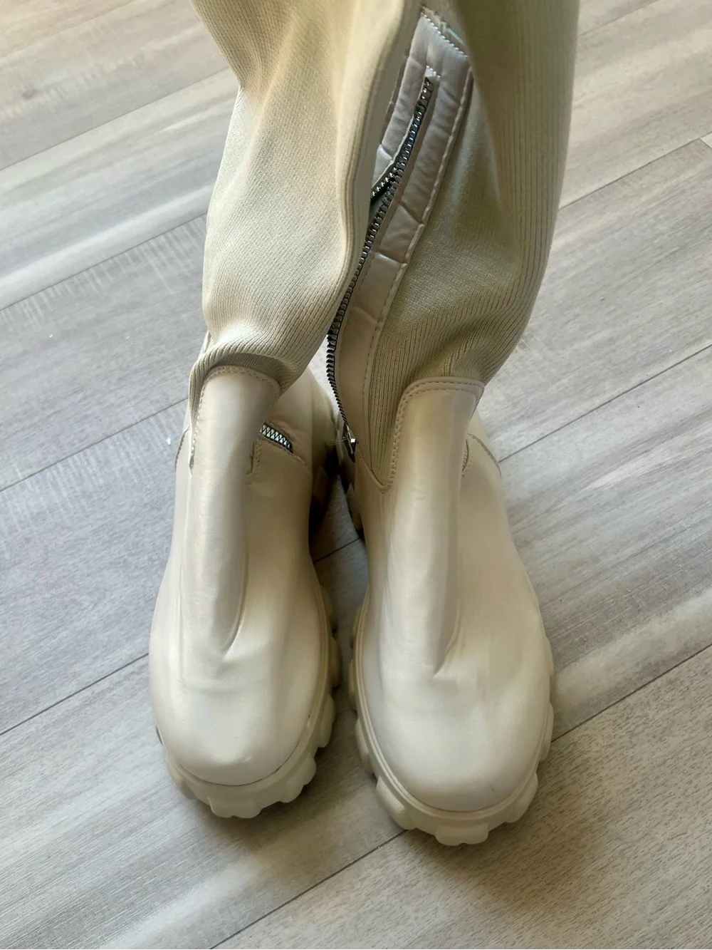 Women's Cream Knee-High Chunky Sole Boots